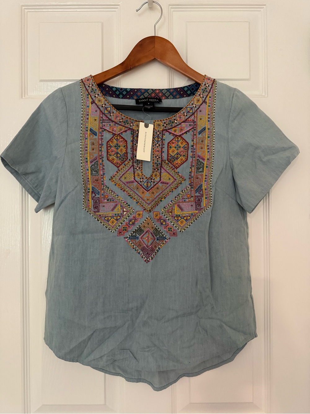 Tanvi Kennedy Sky Blue Embroidered Bib Top